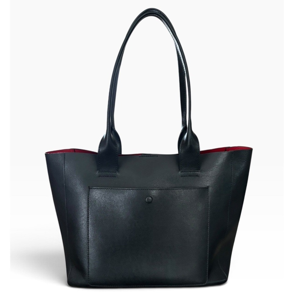 Banana Republic Tote Bag Womens Large Black Cow Leather Excellent Red Interior